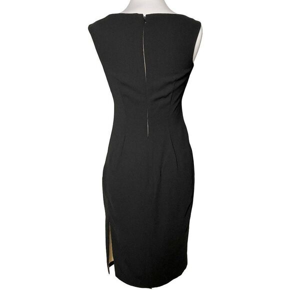 Maggie London Classic LBD Black Sheath Dress Sz 4 Gold Satin Lined 10" Side Slit - Picture 5 of 7